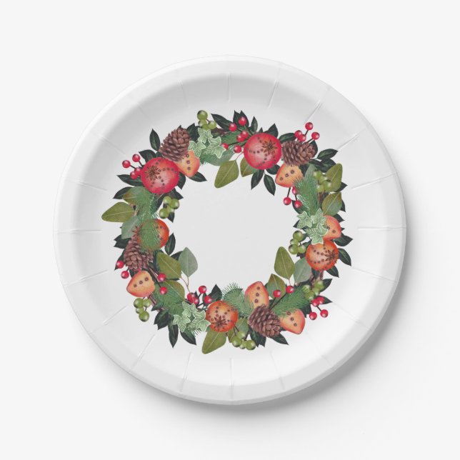 Traditional Christmas Wreath Paper Plates (Front)