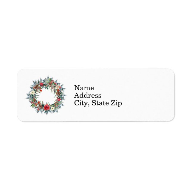 Traditional Christmas Wreath Return Address Label (Front)