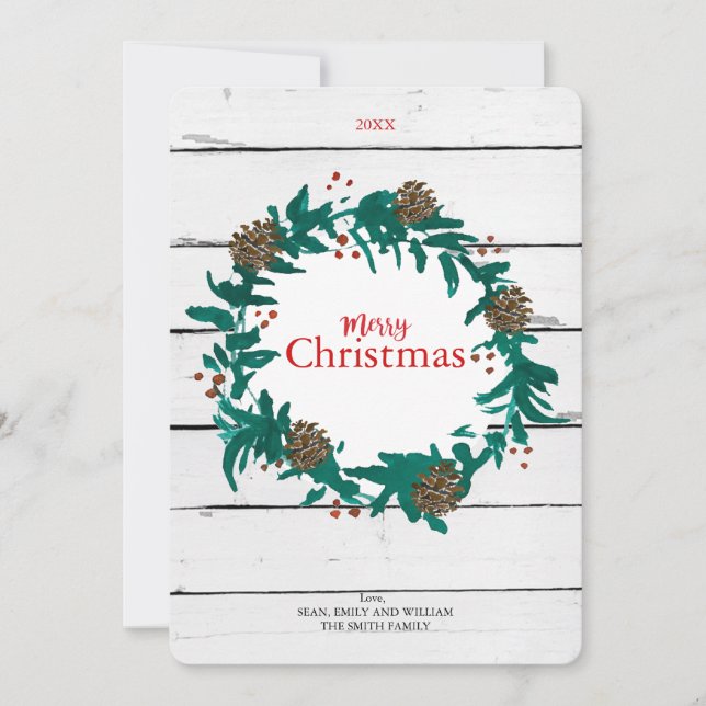 Traditional Christmas Wreath with Pinecones Card (Front)