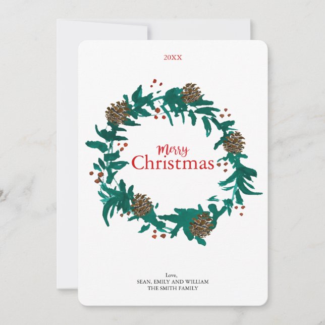 Traditional Christmas Wreath with Pinecones Card (Front)
