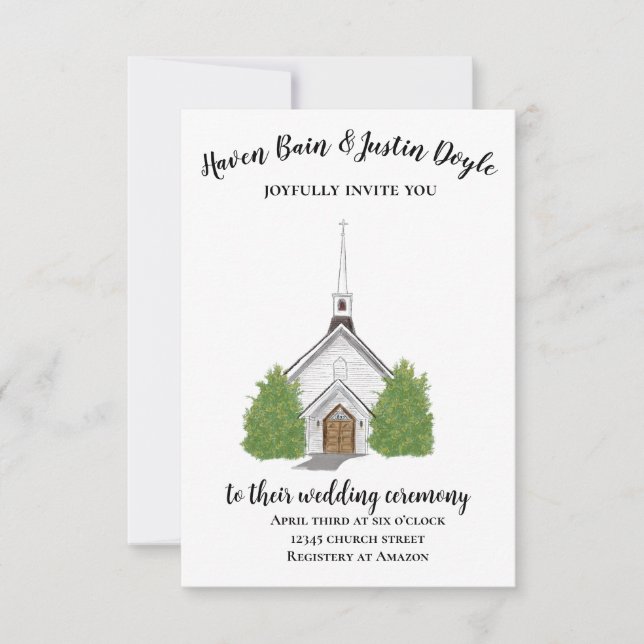 Traditional church watercolor wedding invitation  (Front)