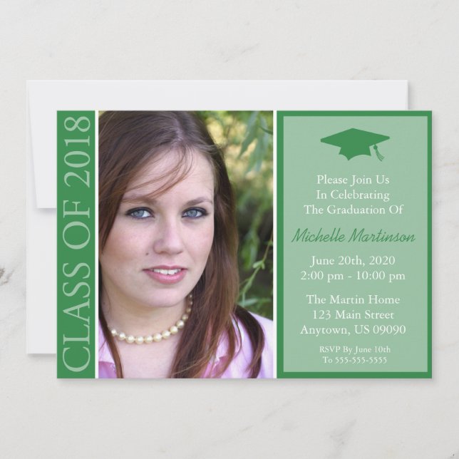 Traditional Class Of 2018 Graduation (Green) Invitation (Front)