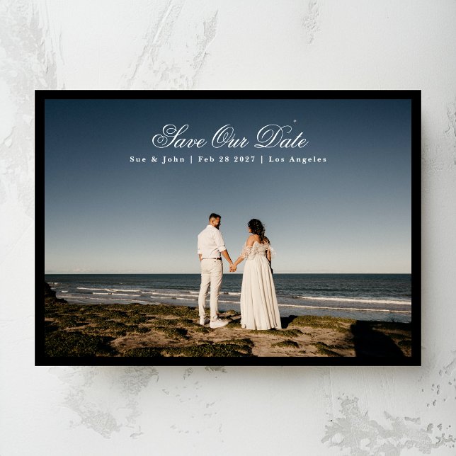 Traditional Classic Calligraphy Black Frame Photo Save The Date (Creator Uploaded)