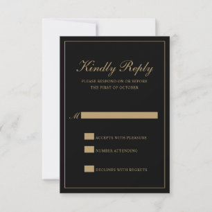 Traditional Classic Formal Black and Gold Wedding RSVP Card