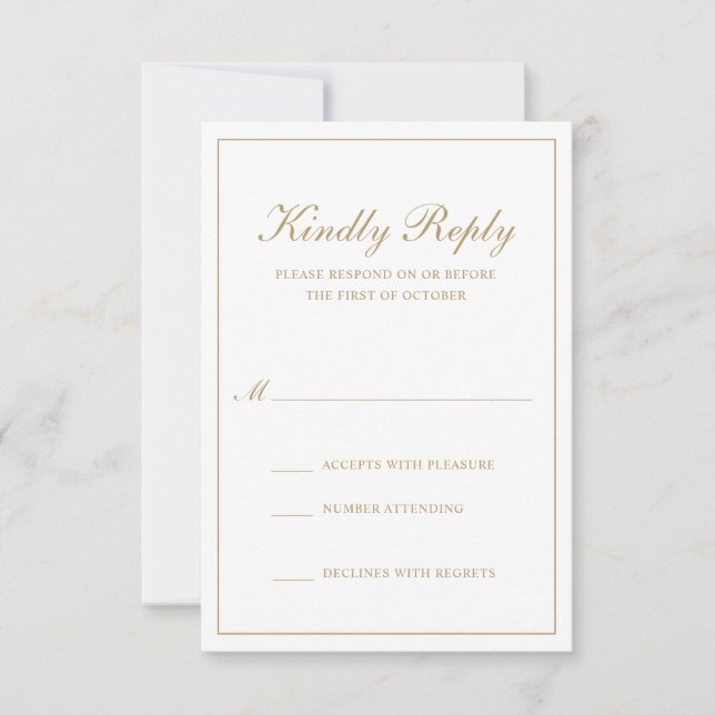 Traditional Classic Formal Elegant Gold Wedding RSVP Card (Front)