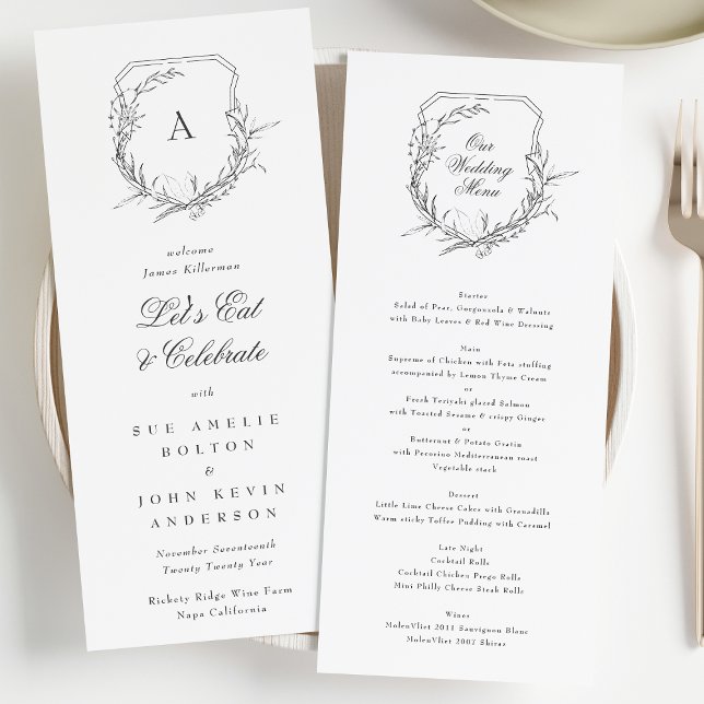 traditional classic monogram crest Our Wedding  Menu (Creator Uploaded)