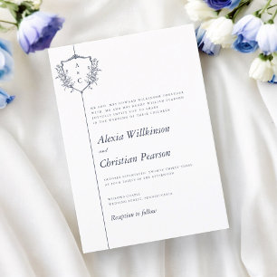 traditional classic navy crest wedding invitation