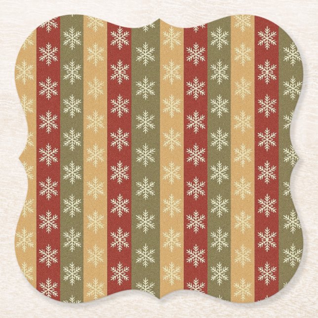 traditional colored Christmas snowflake striped  Paper Coaster (Front)