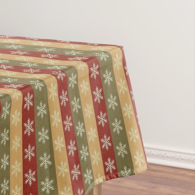 traditional colored Christmas snowflake striped  Tablecloth (In Situ)