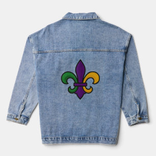 Traditional colored Mardi Gras Fleur de Lis Denim Jacket