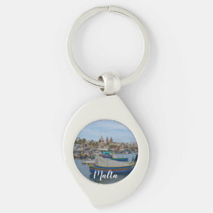 Traditional colorful fishing boats in Malta Key Ring