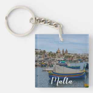 Traditional colorful fishing boats in Malta Key Ring