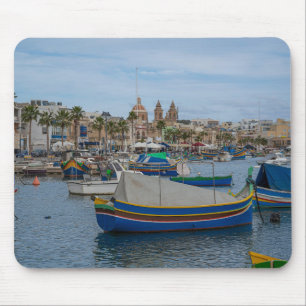 Traditional colorful fishing boats in Malta Mouse Pad
