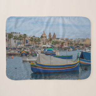 Traditional colorful fishing boats in Malta Sherpa Blanket