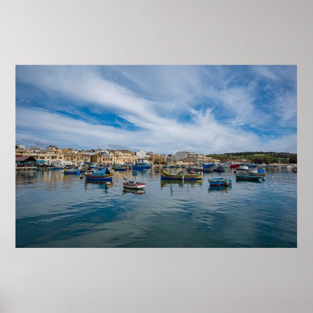 Traditional colorful fishing boats in the harbor poster (Front)