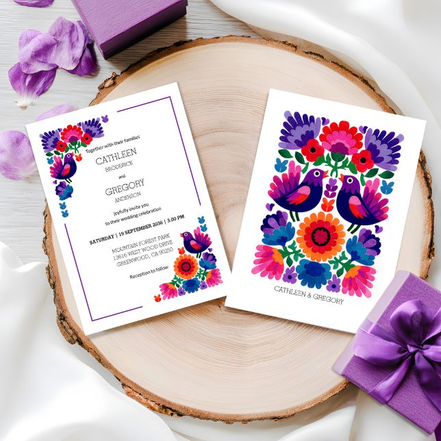 Traditional Colorful Vibrant Folk Art Wedding Invitation (Traditional Colorful Folk Vibrant Pattern Wedding Invitation)