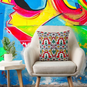 Traditional Colourful African Tribe Native Art  Cushion