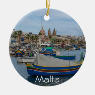 Traditional colourful fishing boats in Malta Ceramic Ornament