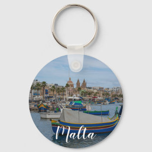 Traditional colourful fishing boats in Malta Key Ring