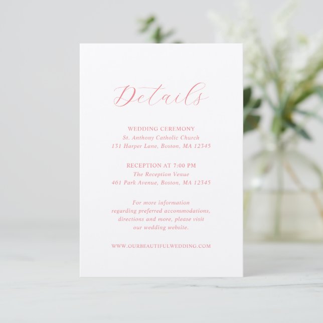 Traditional Coral Pink Elegant Wedding Enclosure Card (Standing Front)