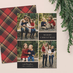 Traditional Cosy Red Plaid Christmas Collage Photo Holiday Card