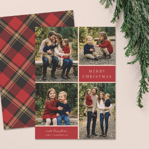 Traditional Cozy Red Plaid Christmas Collage Photo Holiday Card