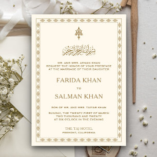 Traditional Cream and Gold Border Islamic Wedding Invitation