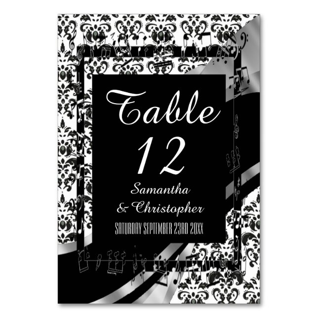 Traditional damask and black table number (Front)