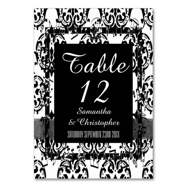 Traditional damask and black table number (Front)