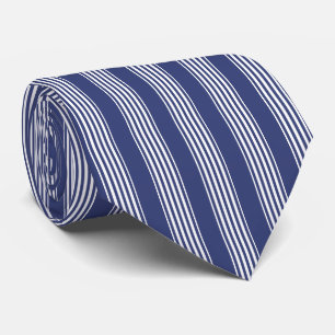 Traditional Dark Blue and White Striped Neck Tie