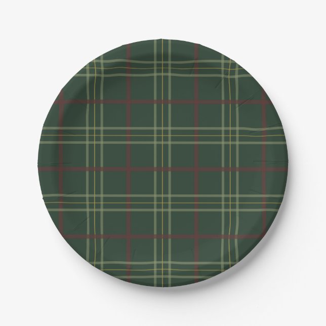 Traditional Dark Green Plaid  Paper Plate (Front)