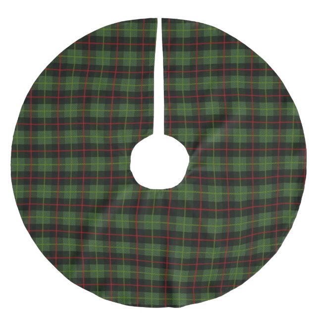 Traditional dark green red tartan plaid pattern brushed polyester tree skirt (Front)