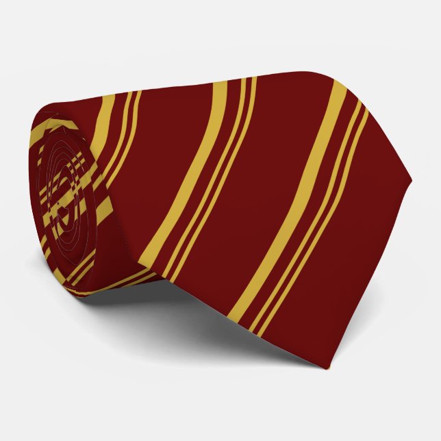 Traditional Dark Red and Gold Diagonal Stripes Tie (Rolled)