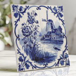 Traditional Delftware Windmill and Floral Ceramic Tile<br><div class="desc">Bring classic Dutch charm to your home with this traditional Delftware-style tile featuring intricate cobalt blue floral patterns and windmill scenes on crisp white ceramic. The hand-painted details, delicate brushwork, and vintage aesthetic evoke an authentic Dutch folk art feel. Perfect for backsplashes, accent walls, or adding a touch of timeless...</div>