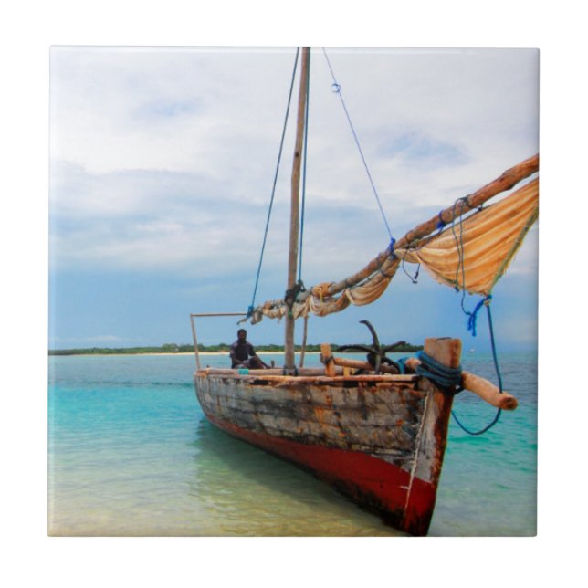Traditional Dhow, Zanzibar, Tanzania Ceramic Tile (Front)