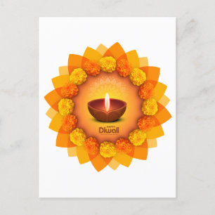 Traditional Diwali Diya Marigold Festival of Light Holiday Postcard