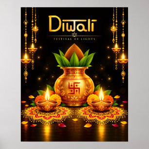 Traditional Diwali Kalash and Diyas Festival Desig Poster