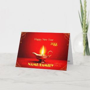 Traditional Diya Lamp – Elegant Happy New Year Holiday Card