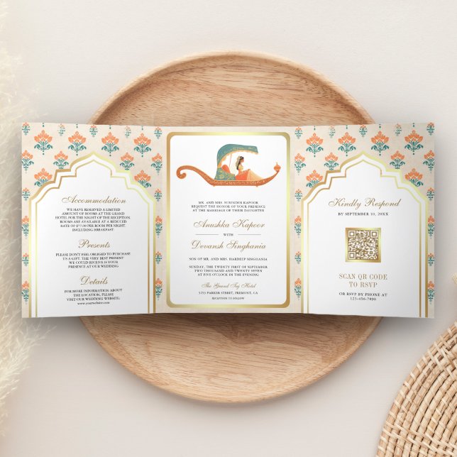 Traditional Doli Indian Bride All in One Wedding Tri-Fold Invitation (Creator Uploaded)