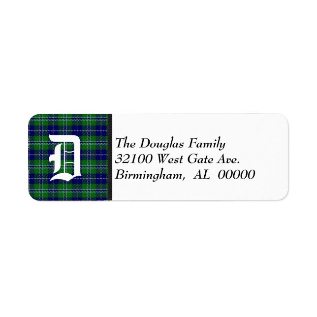 Traditional Douglas Tartan Plaid Monogram Return Address Label (Front)