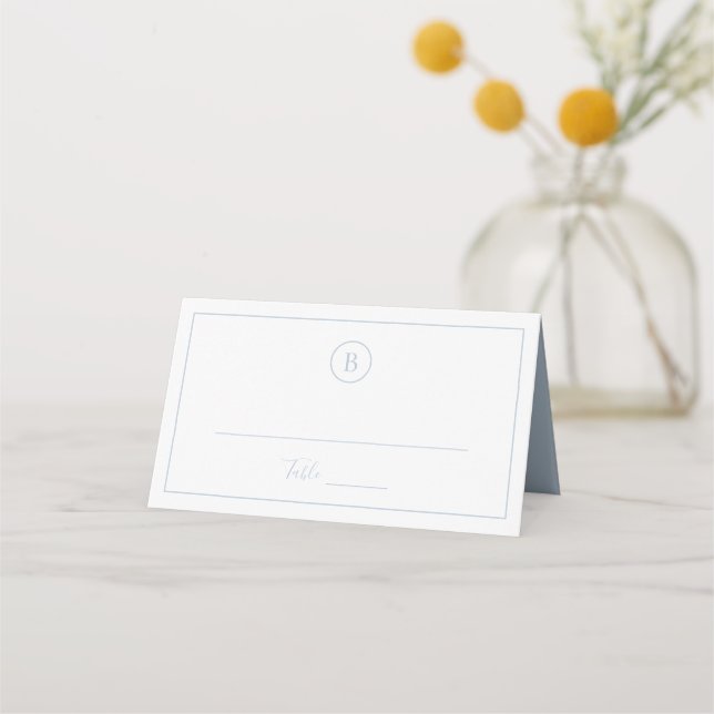 Traditional Dusty Blue Elegant Wedding Place Card (Front)