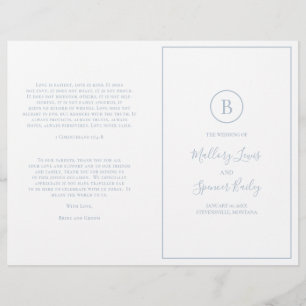 Traditional Dusty Blue Elegant Wedding Program
