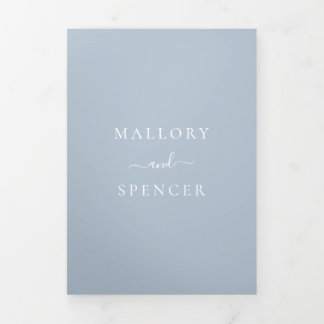 Traditional Dusty Blue Elegant Wedding Tri-Fold Invitation