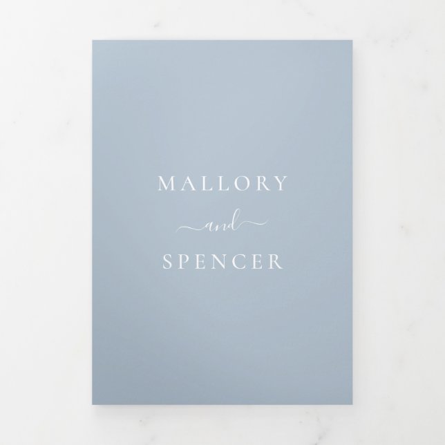 Traditional Dusty Blue Elegant Wedding Tri-Fold Invitation (Cover)