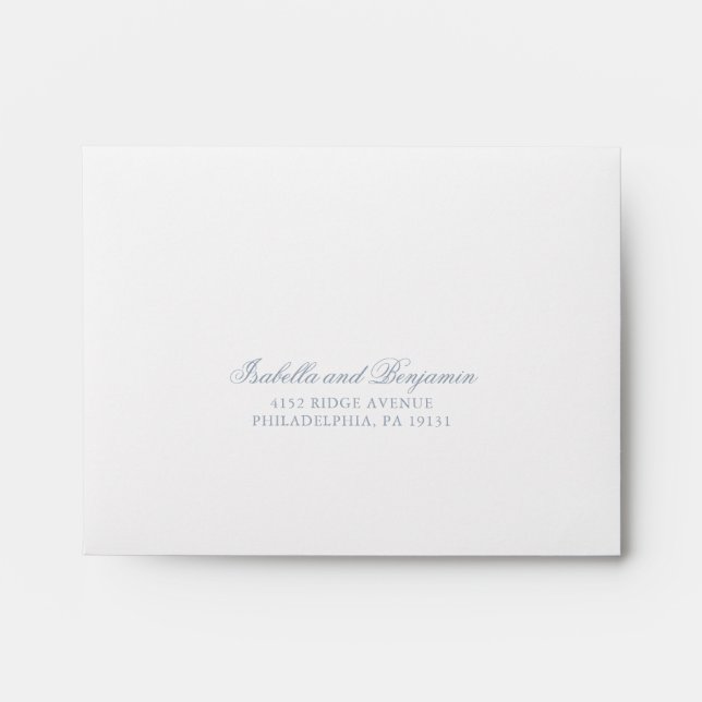 Traditional Dusty Blue Formal Elegant RSVP Wedding Envelope (Front)