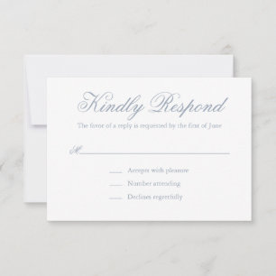 Traditional Dusty Blue Formal Elegant Wedding RSVP Card