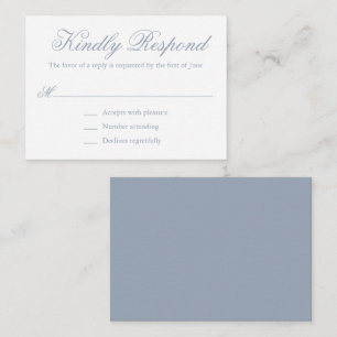 Traditional Dusty Blue Formal Mini Wedding RSVP Card