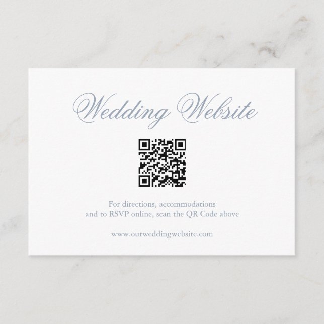 Traditional Dusty Blue Formal QR Code Wedding Enclosure Card (Front)