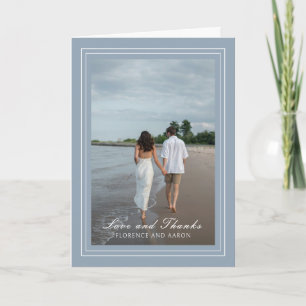 Traditional Dusty Blue Photo Timeless Wedding Thank You Card