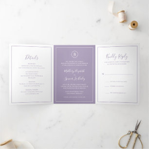 Traditional Dusty Purple Elegant Wedding Tri-Fold Invitation